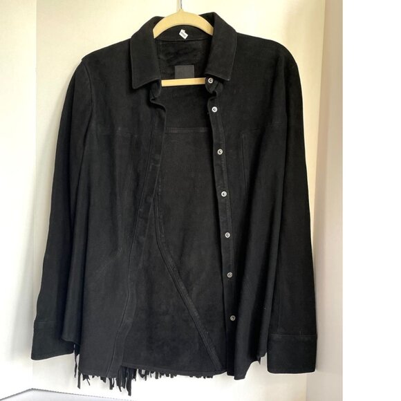 RTA Suede Shirt Jacket Womens Small Black Fringe Leather Snap Front Slim Fit - Picture 7 of 11